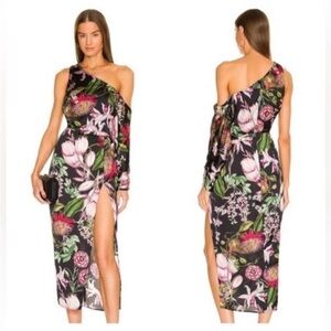Katie May Walk This Way Floral One Shoulder Cut Out Midi Gown M NWOT